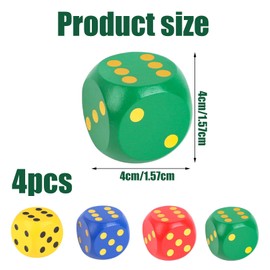 4 Pcs Wooden Dice, 4cm Round Edge Wooden Colorful Dice, Standard 6 Sided Dices,Suitable for Board Games, Poker, Classroom Instruction, Family Games (Yellow, Green, Blue, Red)