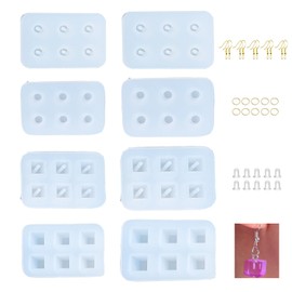 MYDUOLIA 8-Piece Silicone Round/Square Mold Set (4 Holes + 4 Solid Bases) - Jewelry Making Kit for Resin Earrings, Pendants, Bracelets - Reusable Epoxy Casting Molds for DIY Gemstone & Bead Crafts