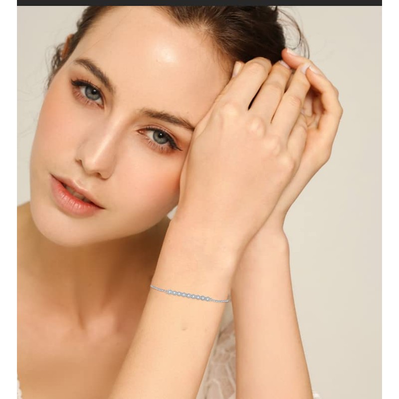 CTIEIP Sterling Silver 0.10 Cttw Real Diamonds Bracelet,Diamond Bar Bracelet