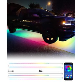 Partsam Car Underglow Neon Accent Strip Lights with APP Control Music Modes, Scene Options, Mic, DIY Wireless Control Underglow Led Lights Strips Adapter for Vehicle SUV Truck - 4 in 1