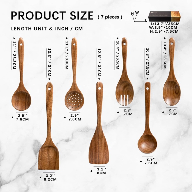 Hefild Wooden Spoons for Cooking, Nonstick Cooking Utensil Set with