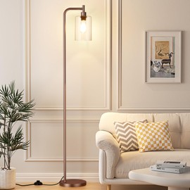 Ziisee Floor Lamps for Living Room - Industrial Standing Lamp with Glass Shade, Modern Floor Lamp with LED Bulbs, Farmhouse Floor Lamp for Bedroom, Tall Lamp for Office - Brown