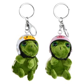 Tibapla 2 Pcs Turtle Plush Keychains, Green Turtle Stuffed Keychain, Cute Turtle with Removable Helmet, Turtle Pendant Key Rings for Women Men Car Backpack Handbag Luggage Charms Decorations