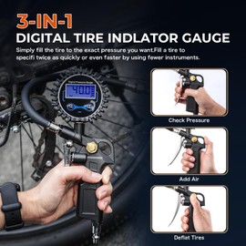 ISINMOTOR Digital Tyre Inflator with Pressure Gauge, 0.1 Display Resolution 250 PSI Air Chuck and Compressor Accessories Heavy Duty with Rubber Hose and Quick Connect Coupler