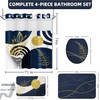 Navy Blue Bathroom Sets with Hookless Shower Curtain and Rugs
