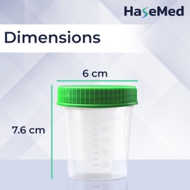 HaseMed Disposable Specimen Collection Cups with Green Screw Cap – 125 ml | Leakproof Urine Sample Container with Graduated Scale for Lab, Travel, and Personal Use - 10 Pack