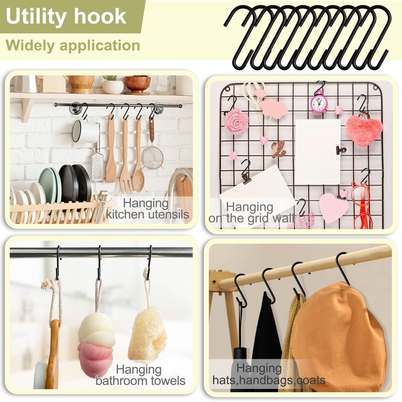 ESFUN 30 Pack Heavy Duty S Hooks for Hanging, Black