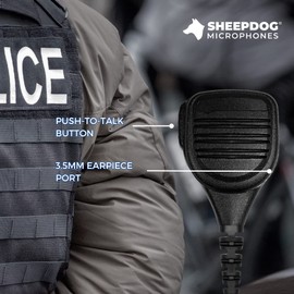 SHEEPDOG MICROPHONES PRO Speaker Microphone, 6-Pin Quick Disconnect, 3.5mm Earpiece Port