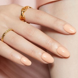 GLAMERMAID Press on Nails Oval,Nude Pink Medium False Nails with Adhesive Tabs,24 Pcs Glossy Oval Short Glue on Nails for Women,Reusable Acrylic Stick on Nails for Gift