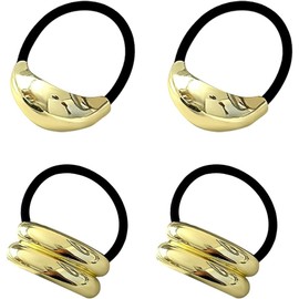 Metal Hair Ties | Metal Geometric Elastic Hair Ties, Hair Cuff Wrap Hair Ties for Thick HairGold Ponytail Cuff Elastic Hair Ties for Women Hair Accessories (Gold Set 4PCS)