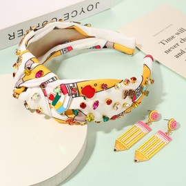 ANGLESJELL Teacher Headbands for Women Beaded Pencil Knotted Headband Embellished Crystal Rhinestone Headband Back to School Teacher Hair Accessories Outfits Teacher’s Day Appreciation Gifts