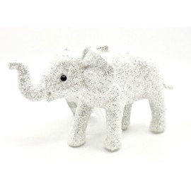 Holiday Time Christmas Elephant,White Glitter Covered,Gold Hanging Loop