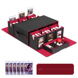 UAONO Commander Deck Box for MTG, 6-Deck Modular Card Case with Dice Tray Holds 600+ Double-sleeved Cards, Removable Trading Cards Storage Box with 35PT Magnetic Card Holders for TCG, Black Red