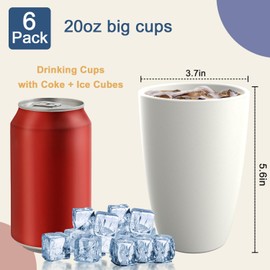 BUSOKIP Drinking Glasses 20 OZ Tumbler Large Cups Wheat Straw Cups Set of 6 | Alternatives to Plastic Tumbler Dishwasher Safe Water Glasses Drinking Cup Reusable Cups for Kitchen - White