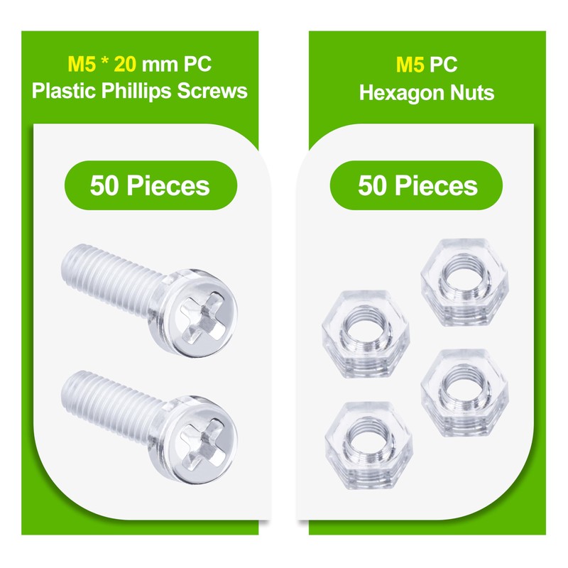 Pzsmocn 100pcs/50 Sets M5*20mm PC Clear Plastic Phillips Round Head
