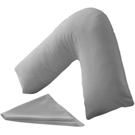 V Shaped Pillow case, 350 THREAD COUNT, 100% COTTON SATEEN, Plain Dyed Orthopaedic, Size: 84cm x 34cm, COLOR SILVER