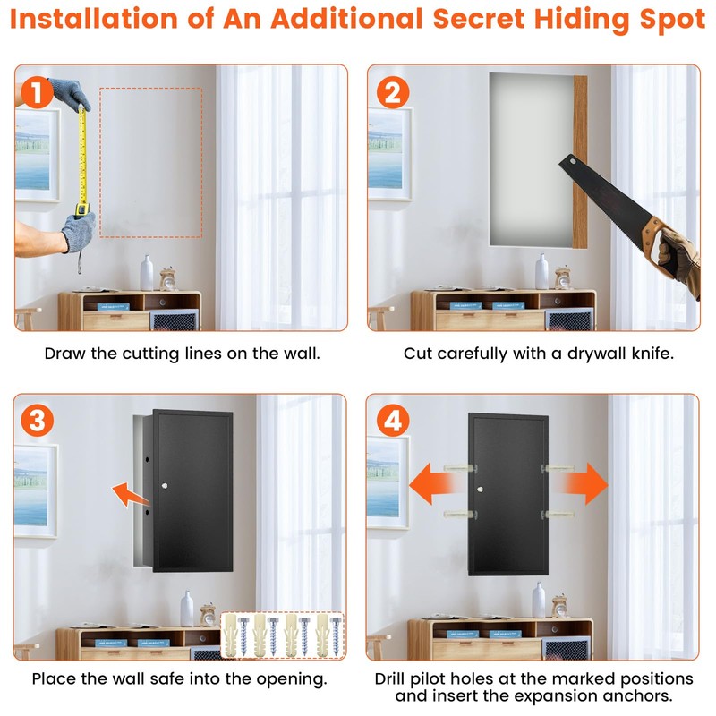 GUVELI 25.6" Tall Wall Safes Between the Studs, Lockable Hidden