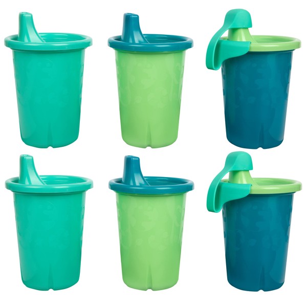 The First Years GreenGrown - Vasos reutilizables a prueba de derrames, taza para beber para niños pequeños, paquete de 6, azul/verde, 6 unidades (paquete de 1)
