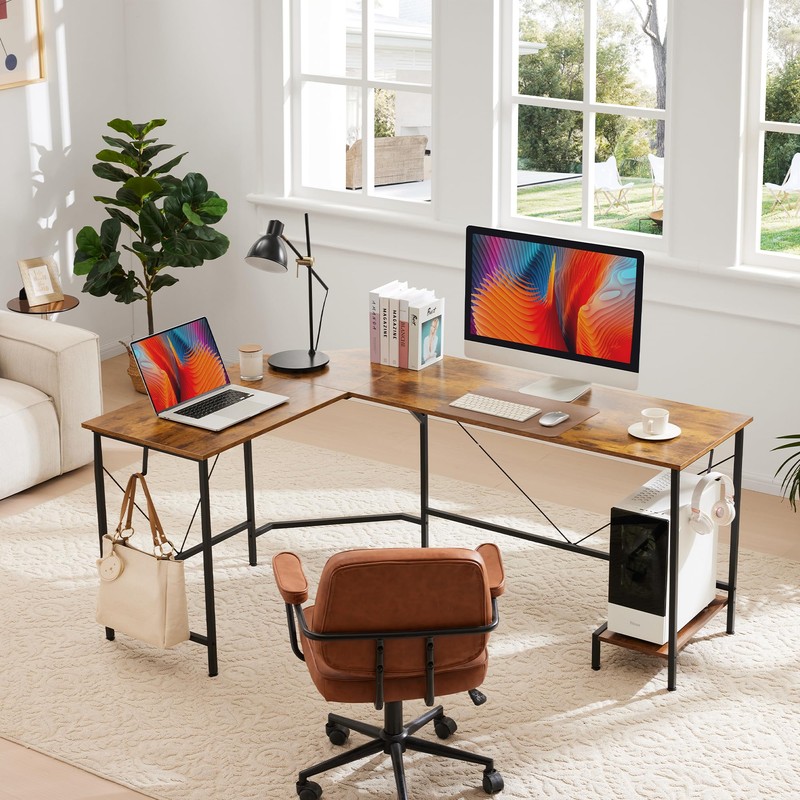 Mericonia L Shaped Desk,66 Inch,Corner Desk for Home Office,Computer Gaming