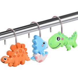 CTOHN 12 Pieces Dinosaur Shower Curtain Hooks Rings, Decorative Shower Hooks for Shower Curtain, Stainless Steel Decorative Shower Hangers Rings for Bathroom