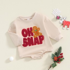 Baby Christmas Outfit Boy Girl Gingerbread Man Embroidered Romper Sweatshirt Pullover Sweater Fall Winter Clothes (Oh Snap-Khaki, 6-12 Months)