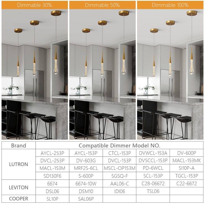 LMQNINE Kitchen Light Fixtures Ceiling Dimmable LED Modern Gold Pendant