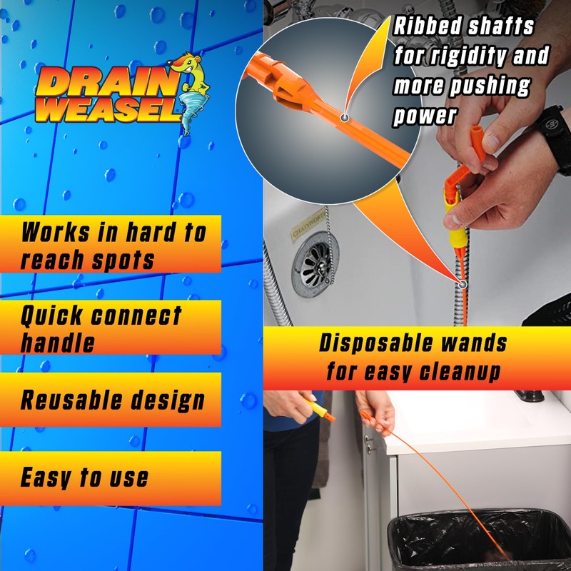 FlexiSnake Pro Drain Weasel Sink Snake Cleaner with New Molded