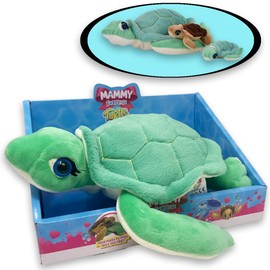 #sbabam Mammy Surprise Turtle Big Size Green, 30 cm Plush Turtle with Small Soft Puppies, Plush Toy for Children, Children's Games from Kiosk, Turtle Doll + 3 Years
