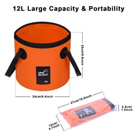iGreely 3 Pack Folding Bucket, 12L Handy Folding Bucket for Plumbing, Camping, Cleaning, Traveling, Hiking, Fishing (Orange + Black + Blue)