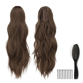 WJMY Wavy Ponytail Extension with Clip, Curly 60 cm Braid Extension Hair Extension, Fluffy and Lightweight, Hairpiece, Synthetic Hair for Women with Comb and Clips (810# Light Brown, 60 cm)