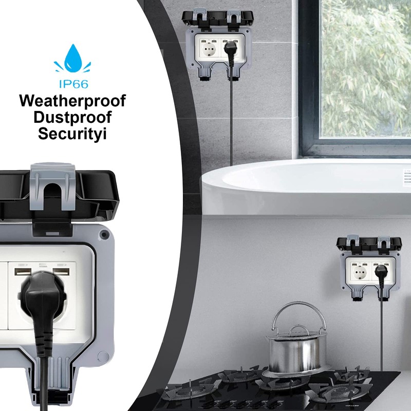 AYYDS Outdoor Socket with USB Connection IP66 Weatherproof, Garden Socket