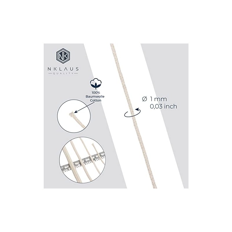 NKlaus Round Wick 1 Metre, 1.0 mm, 100% Pure Cotton