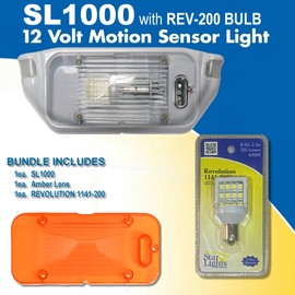 Starlights SL1000 with The Standard REV-200 Bulb, RV 12-Volt Exterior Dual Sensor Exterior Motion Light. The SL1000 is White in Color