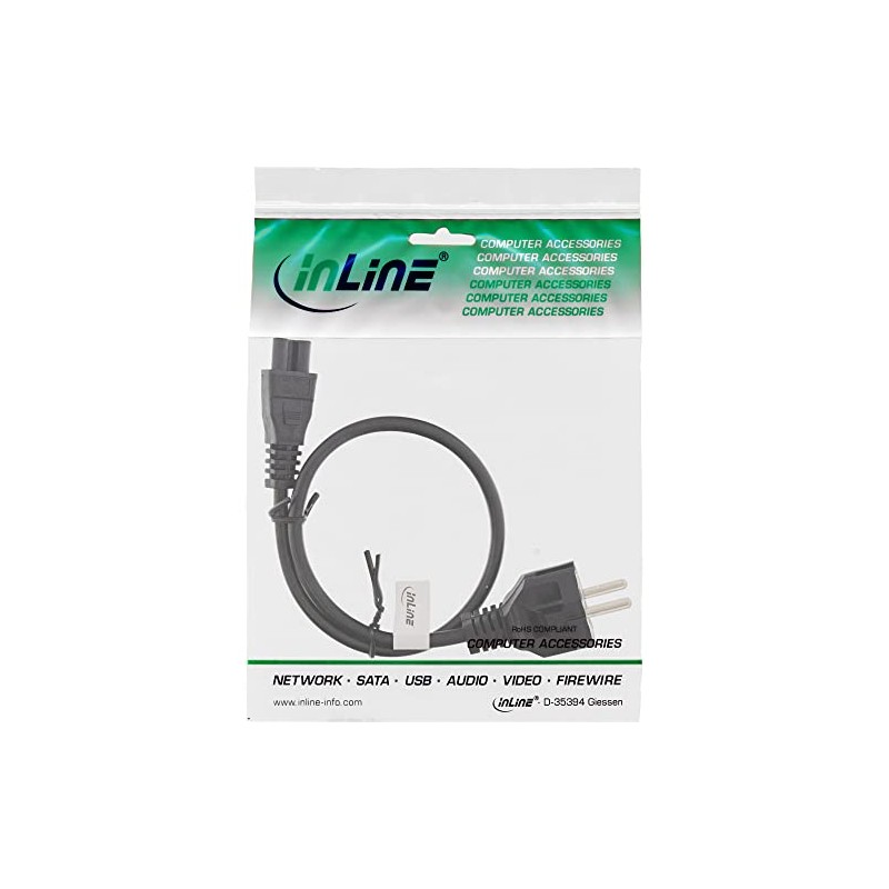 InLine 16656O Power Cable for Notebook, 3-Pin Coupling, Black, 0.5