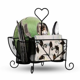 Maypes Utensil Caddy Silverware Holder – 2-in-1 Plate Holder and Cutlery Organizer for Forks, Spoons, Plates and Napkins – Flatware Organizer and Silverware Caddy for Table, Party, Picnic, RV, BBQ