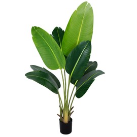 CETRD Artificial Bird of Paradise Plant 4Ft Fake Tropical Palm Tree with 8Trunks Faux Banana Leaf Trees in Pot for Home Indoor Outdoor Office Modern Decor Housewarming Gift（1Pcs）