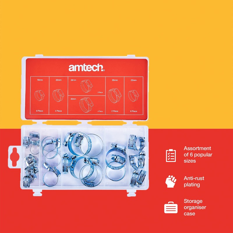 Amtech S6290 Assorted Hose Clamp, Jubilee Clips, 26-Piece