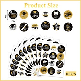 Fyeoxle 10Pack 2025 Graduation Stickers Class of 2025 Round Label Stickers Congrats Grad You Did It Adhesive Stickers Diploma Sealing Decal for Candy Bag Gifts Wrapping Grad Party Supplies (Gold)