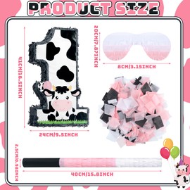 Small Cow Number 1 Pinata for 1st Birthday Party Decorations Cow Farm Birthday Party Supplies for Girls Kids Pinatas with Blindfold Wood Stick Confetti for Baby Shower (Number 1 Cow)