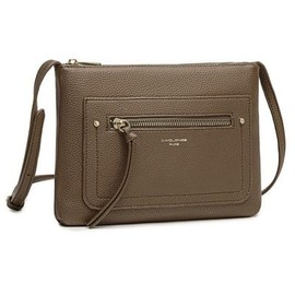 David Jones - Women's shoulder bag - small flat shoulder bag with imitation leather - classic elegant city clutch bag - 2 pockets evening / phone / shopping / travel bag, Brown Taupe, One Size,