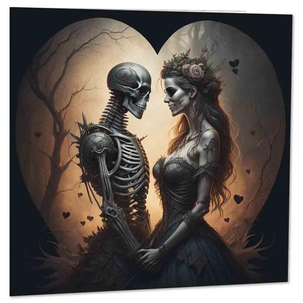 Gothic Anniversary Card - Skull Gothic Alternative Valentine Card 145x145mm