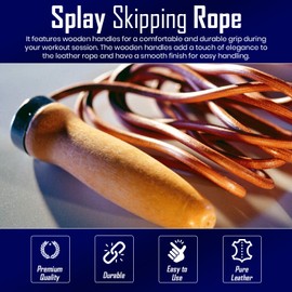 Splay Leather Skipping Rope-9 Foot- Leather Boxing Speed Jump Rope with Ball Bearings and Wooden Handles. Use for Muay Thai Fitness Health and Fitness Jumping