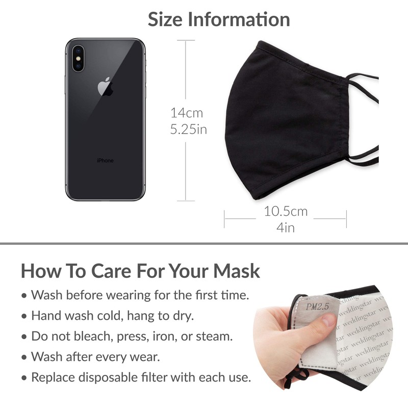 Weddingstar 3-Ply Adult Washable Cloth Face Mask Reusable and Adjustable