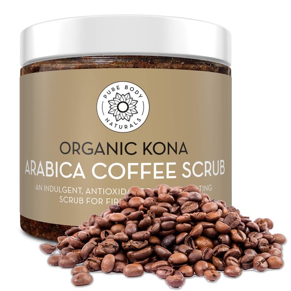 Arabica Coffee Body Scrub Exfoliator with Coconut and Shea Butter for Cellulite and Stretch Marks, Coffee Scrub for Eczema, Stretch-marks, and Cellulite by Pure Body Naturals, 8.8 Ounce