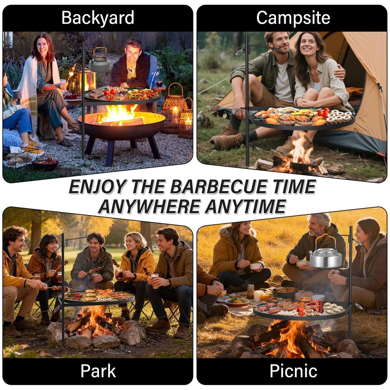 24" Fire Pit Grill w/304 Stainless Steel Grate, Portable Carry