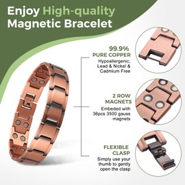 MagEnergy Copper Bracelet for Men 99.9% Pure Copper Magnetic Bracelet with Powerful Neodymium Magnets Adjustable Box Gift Magnetic Field Therapy Jewelry(Sizing Tool)