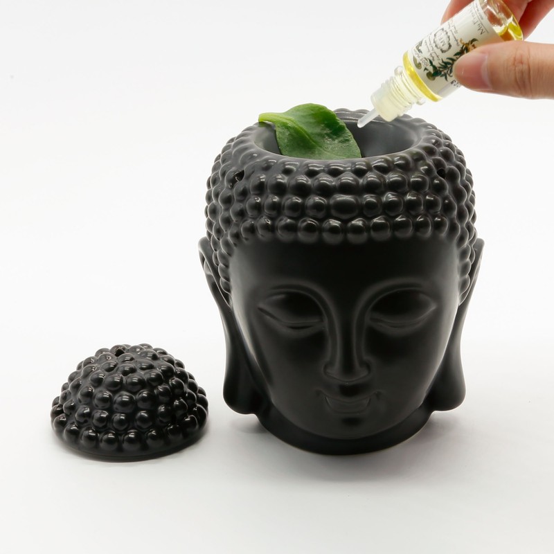 Omonic Porcelain Zen Garden Yoga Meditation Black Thai Buddha Head