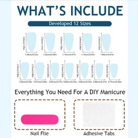 TELAIN Pack of 24 Press-On Nails, Medium Almonds Ombre Blue Y2K False Nails with 3D Metal Star Design, Full Coverage Artificial Acrylic Nails, Stick-On Nails for Women Manicure