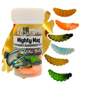 Zite Fishing Mighty Mag Mix 12 Pieces - Bee Maggots Imitation Trout Bait 2.8 cm - Rubber Bait Trout Fishing - Phthalate-Free with Aroma (All-Round Cheese)