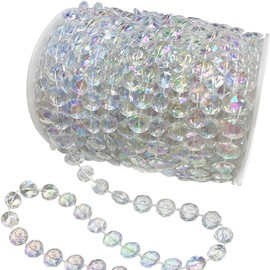 Jishi Crystal Garland Strand 99ft Clear Plastic Acrylic Crystal Bead Garland Roll Christmas Tree Decorations Indoor Home Decor, DIY Wedding Centerpiece Crafts, Hanging Curtains Birthday Party Supplies